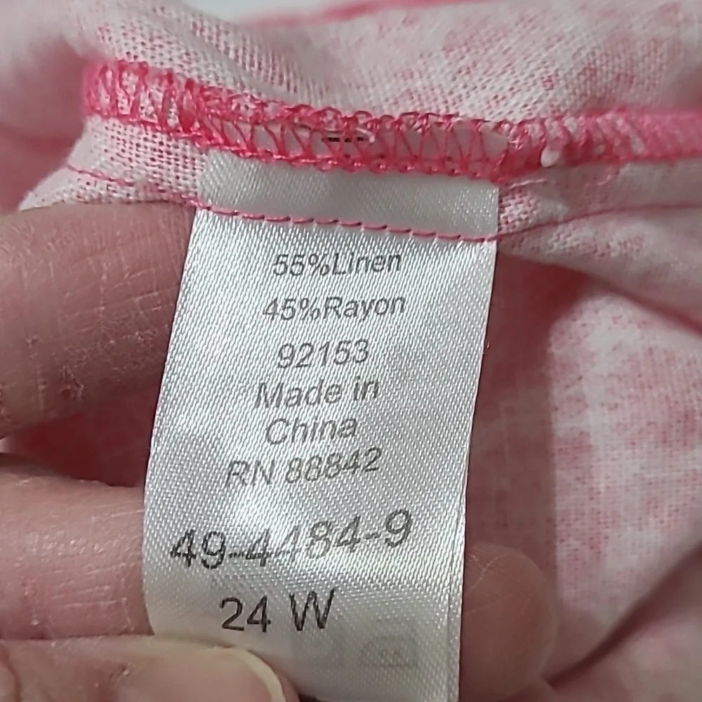 Woman Within Pink with White Pattern Linen Blend Shorts size 24W